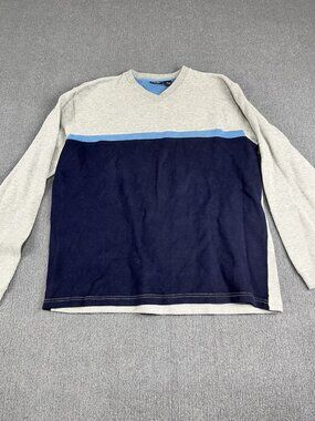 Cherokee Mens V-Neck Sweater Gray & Navy Colorblock XL